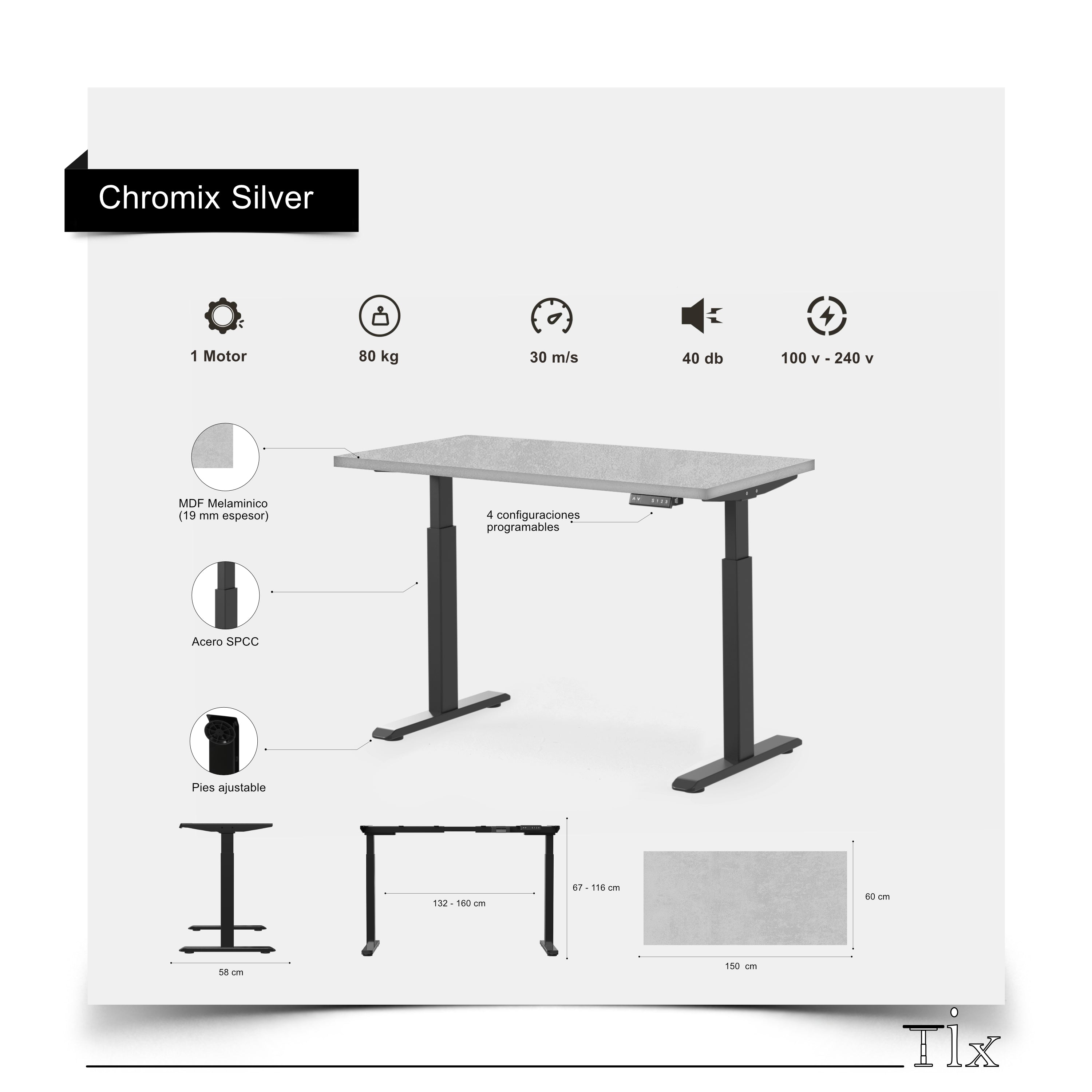 Tix Chromix Silver  ► Standing Desk