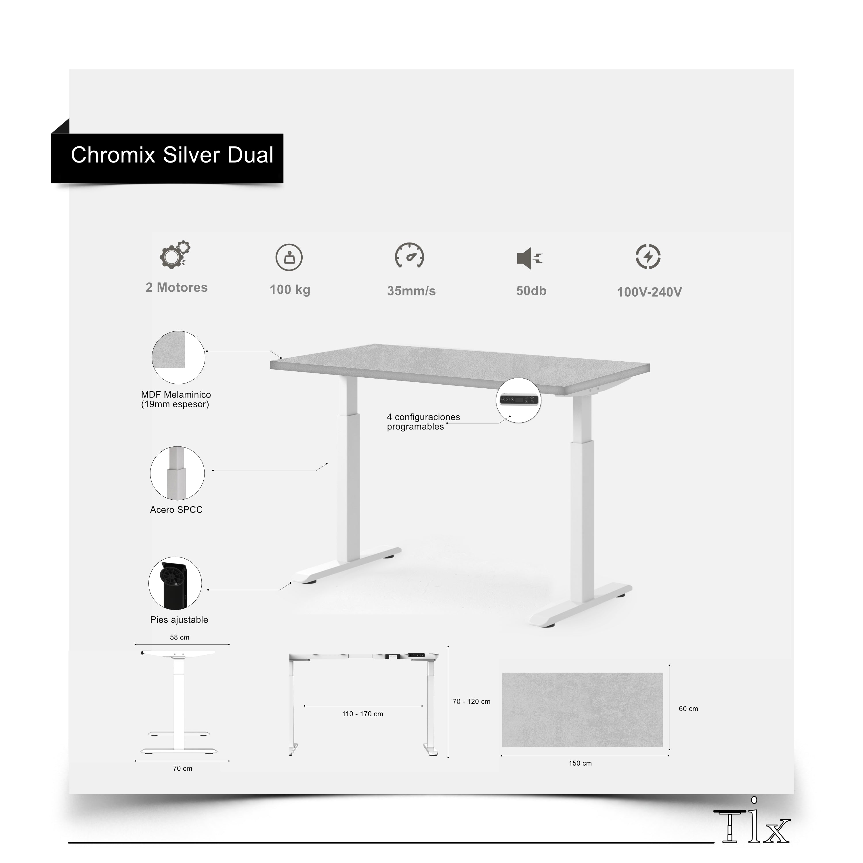 Tix Chromix Silver Pro ► Standing Desk