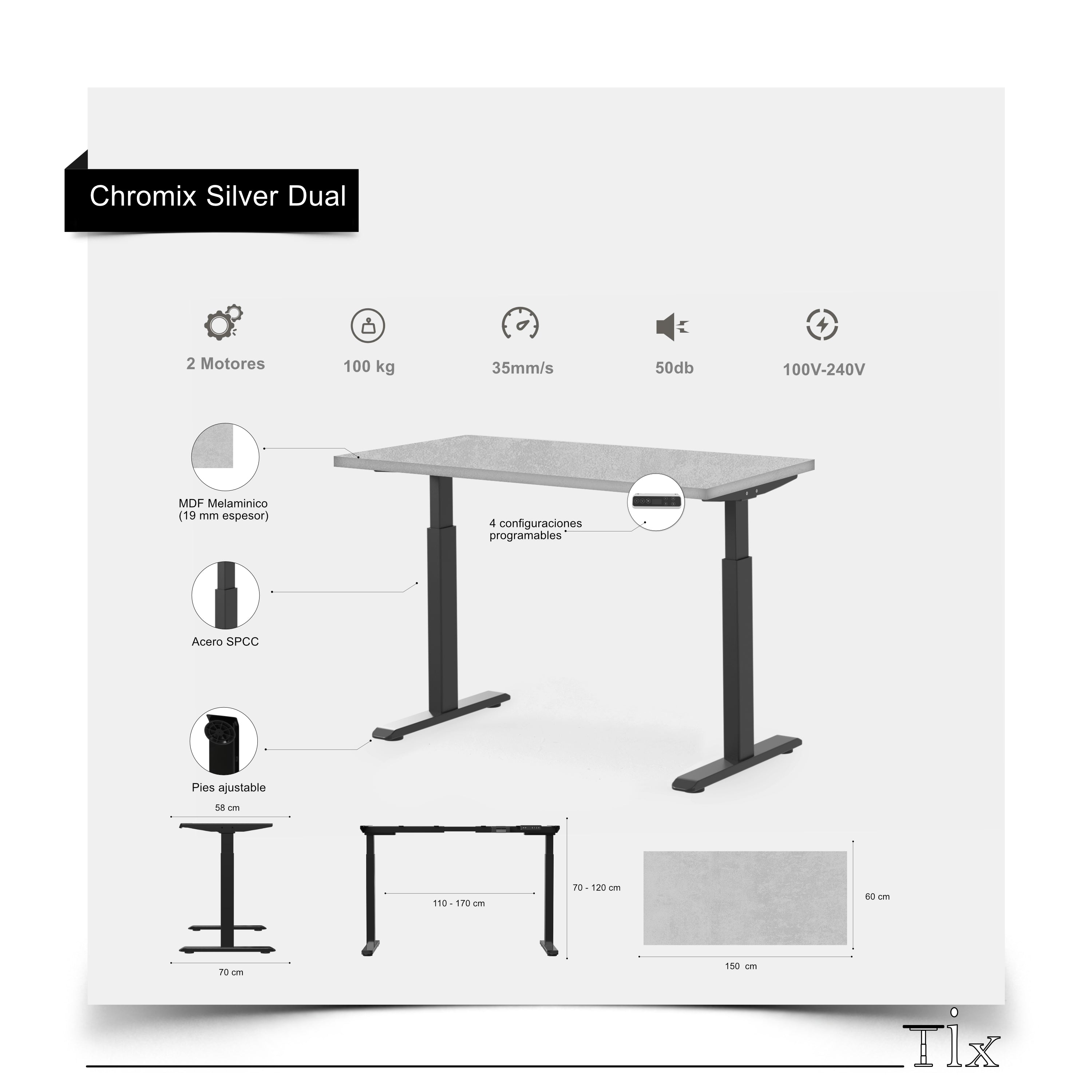 Tix Chromix Silver Pro ► Standing Desk